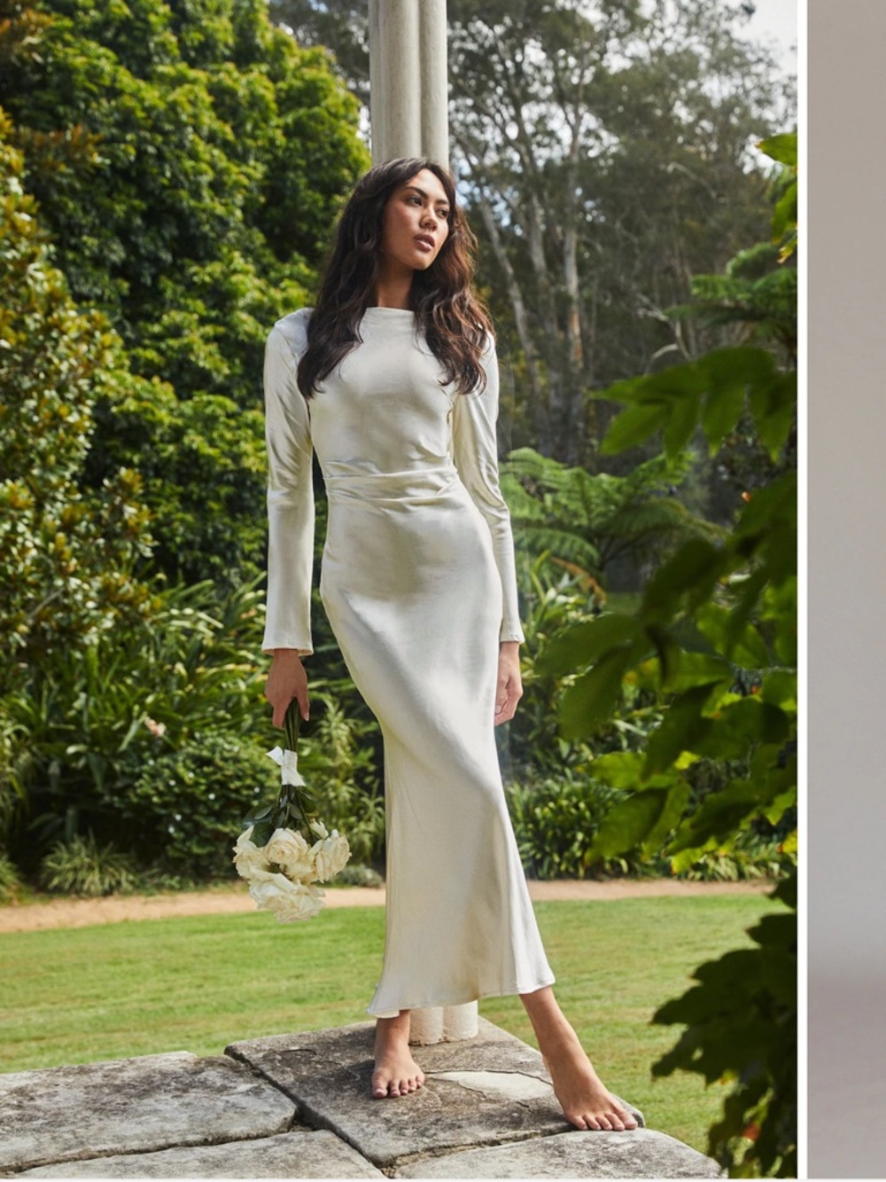 Selfie Leslie Long Sleeve Satin Maxi Dress in Ivory